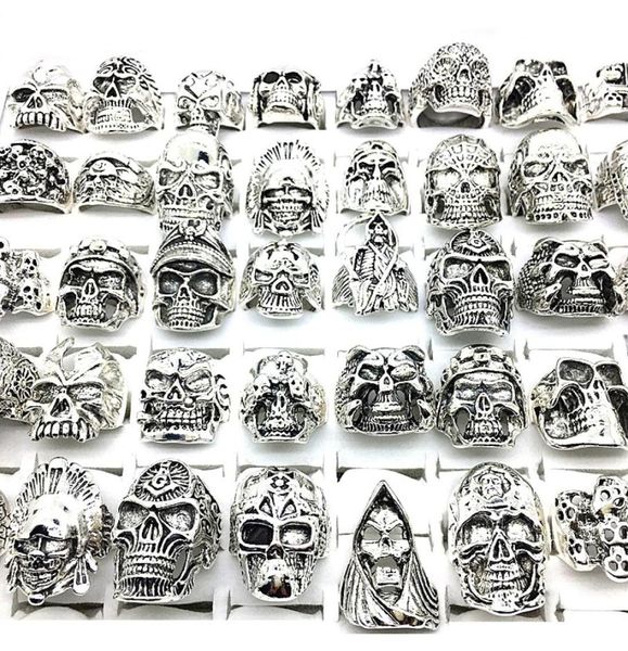 

30pcs skull rings men punk rock silver metal women bikers skeleton rings vintage jewelry gifts patry whole lots bulk brand new8125507, Golden;silver