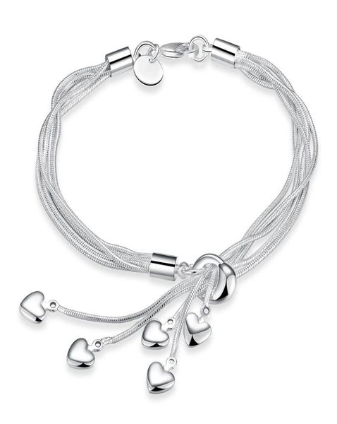 

fashion 925 silver plated hearts charms bracelet chain bangle women bracelet gift ladies hand jewelry h0673486126, Black