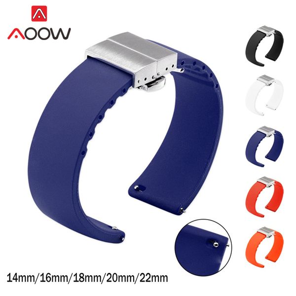 

watch bands 14mm 16mm 18mm 20mm 22mm 24 soft silicone quick release watchband butterfly buckle bracelet band strap accessories 230712, Black;brown