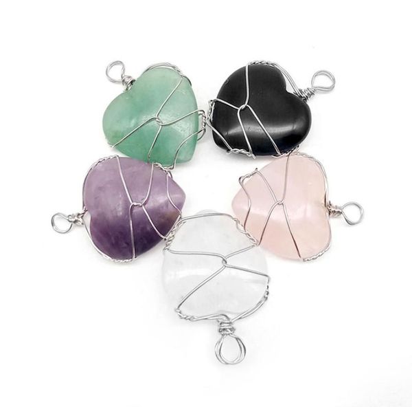 

natural stone crystal heart silver plated handmade pendant necklaces for men women party club jewelry with chain6376256