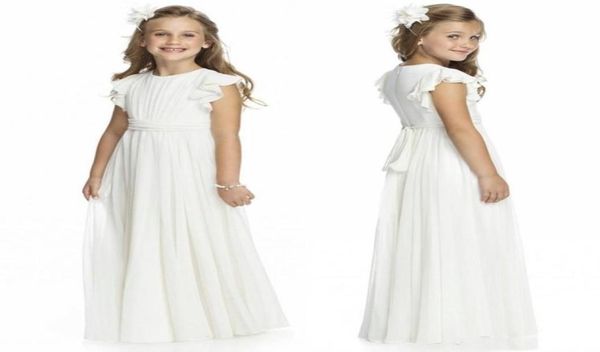 

2020 ivory chiffon long floor length flower girls dresses for weddings a line short sleeve custom made first communion gowns7262583, White;blue