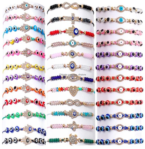 

link chain evil eye bracelets adjustable mexican lucky beaded bracelet handmade mal de ojo braided rope protection amet for women 2707006, Black
