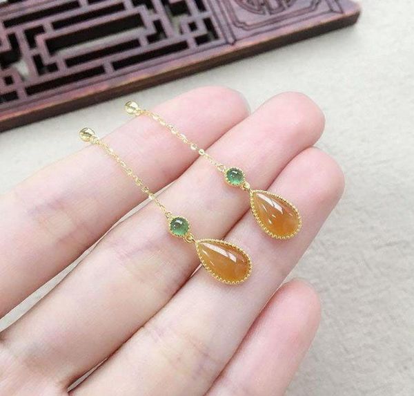 

dangle chandelier original silver inlaid natural yellow chalcedony drop earrings with delicate and elegant temperament ladies je8695198