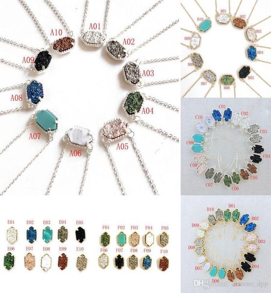

brand druzy necklaces dangle earring set women geometric natural drusy stone pendant charm jewelry for ladies luxury acce4020763, Silver