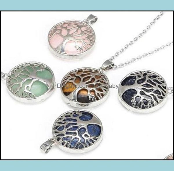 

pendant necklaces pendants jewelry natural stone necklace hollow tree of life tingers eye gemstone charms rose quartz druzy wome7360228, Silver
