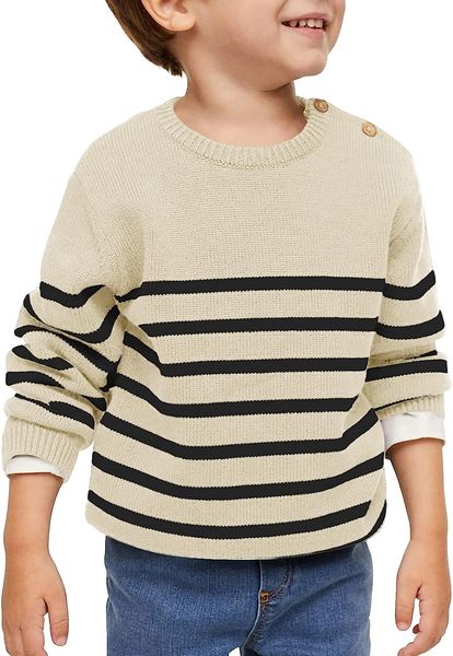 

boys sweater long sleeve round collar striped button knit pullover sweater casual fall, Blue