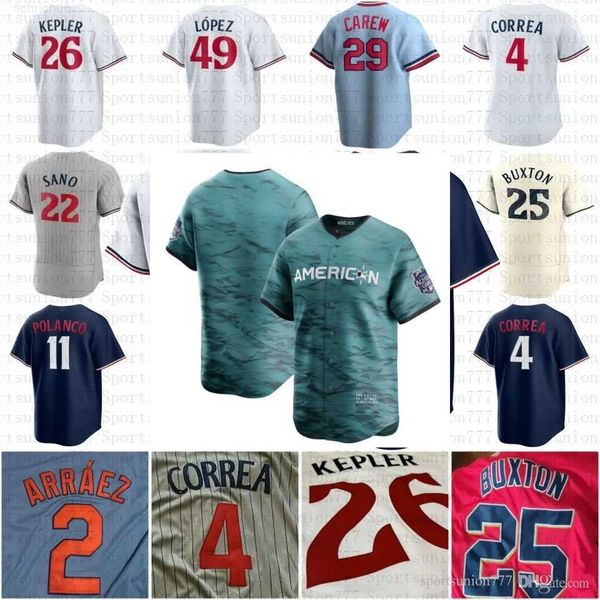 

2023 all-star city men women youth minnesota 11 jorge polanc 49 pablo lopez 48 jorge lopez 22 miguel sano twins baseball jersey, Blue;black