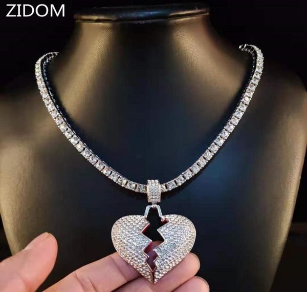 

pendant necklaces men women hiphop broke heart 5mm tennis chain hip hop iced out bling necklace male charm fashion jewelry5973436, Silver