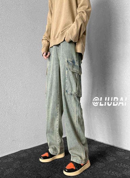 

baggy wideleg jeans men fashion multipocket cargo jeans men streetwear loose hiphop jeans mens straight denim pants men m2xl t1481128, Blue