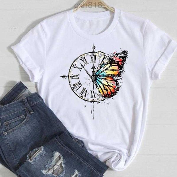 

designer butterfly shrimp skin popular printed clothing women's t-shirt, White