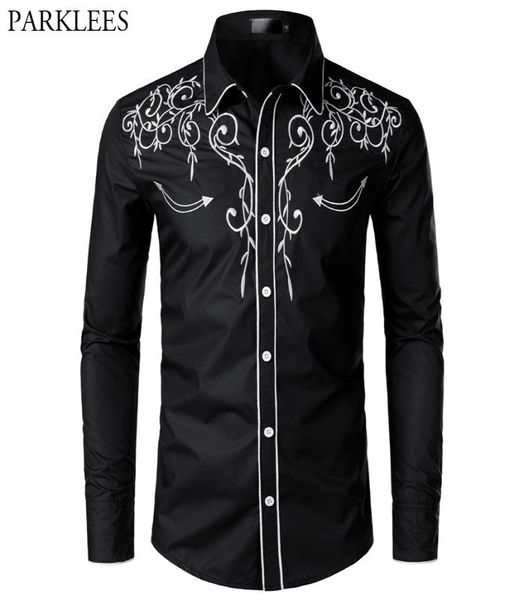 

stylish western cowboy shirt men brand design embroidery slim fit casual long sleeve shirts mens wedding party shirt for male cx203537167, White;black