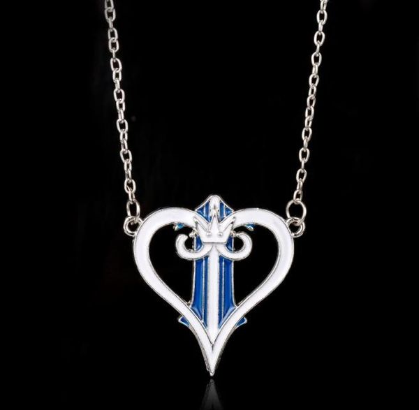 

dongsheng japanese anime blue kingdom hearts crown necklaces pendants metal enamel heart cartoon charms necklace gift308653409, Silver