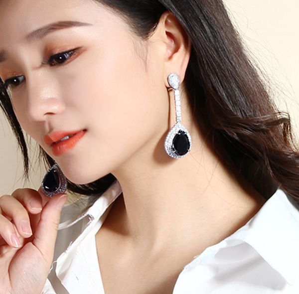 

long teardrop earring setting big big green clear and black water drop stones large earrings for party3495593, Silver