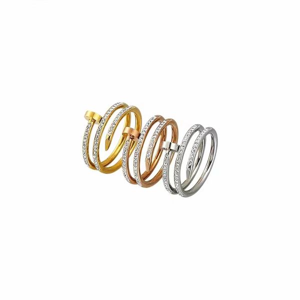 

Nail Ring Love Rings Couple titanium steel two line diamond Fashion Street Classic man women luxurious designer gift letter C gold rose silver non fade jewelry