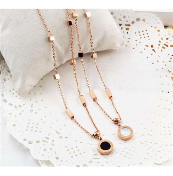 

pendant japanese korean jewelry rose gold black and white double roman numeral pendant necklace clavicle chain titanium steel acce2538360, Silver