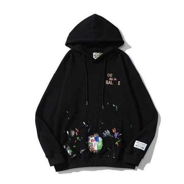 

men's hoodies sweatshirts designer galleryes depts gary painted graffiti used letters printed loose casual fashion men and women otza, Black