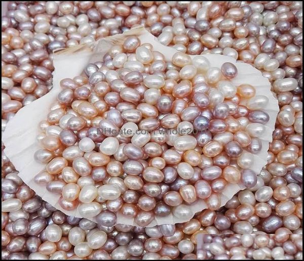 

pearl loose beads jewelry natural freshwater pearls oyster no hole 56mm bright riceshaped real different color fashion whole1858297, White