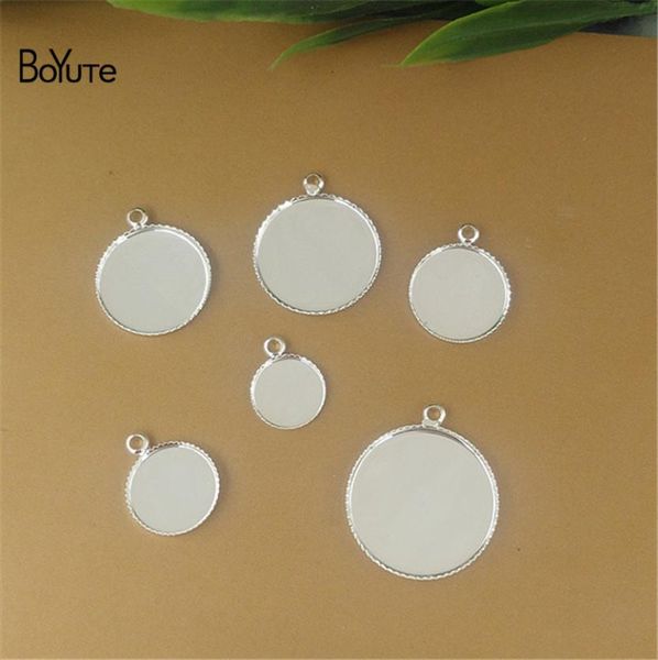 

boyute 100pcs round 12mm 14mm 16mm 18mm 20mm cameo cabochon base setting silver pendant blank tray diy jewelry material1369380, Slivery;crystal