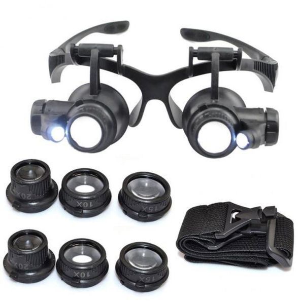 

10x 15x 20x 25x magnifying glass double led lights eye glasses lens magnifier loupe jeweler watch repair tools7731031