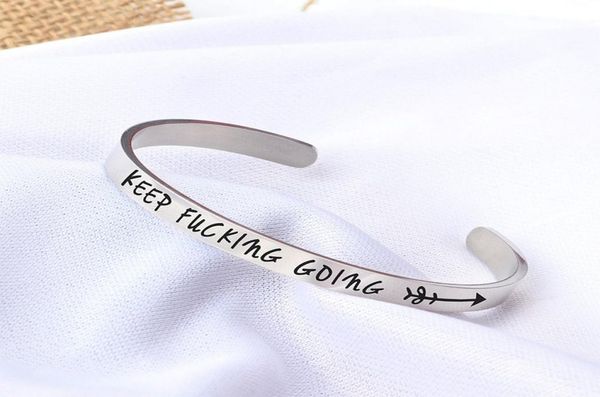 

yangling selling stainless steel bracelet cshaped open bracelet inspirational lettering keep fucking going bracelet4726604, White