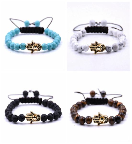 

10pcset unique jewelry adjustable handmade gift friendship white howlite beads 8mm gold copper evil eye bracelet for women 6011248, Black