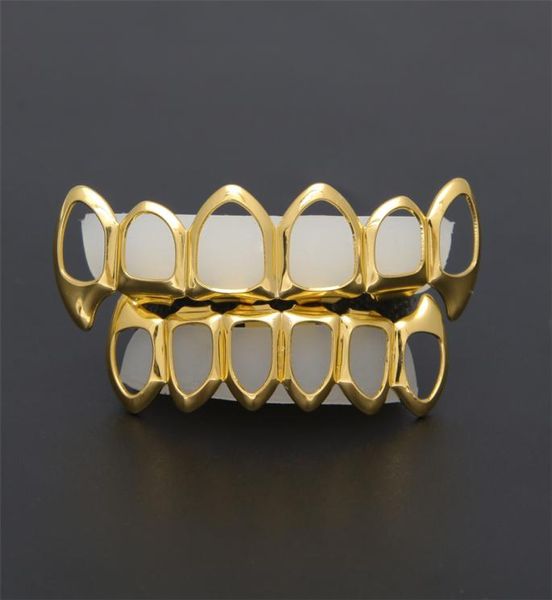 

new hip hop custom fit grill six hollow open face gold mouth grillz caps bottom with silicone vampire teeth set8818946, Black