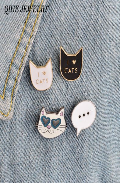 

qihe jewelry 4pcsset black cat white cat quoti love catsquotbrooch collar fashion jewelry whole lady badge collar pin3327538, Gray