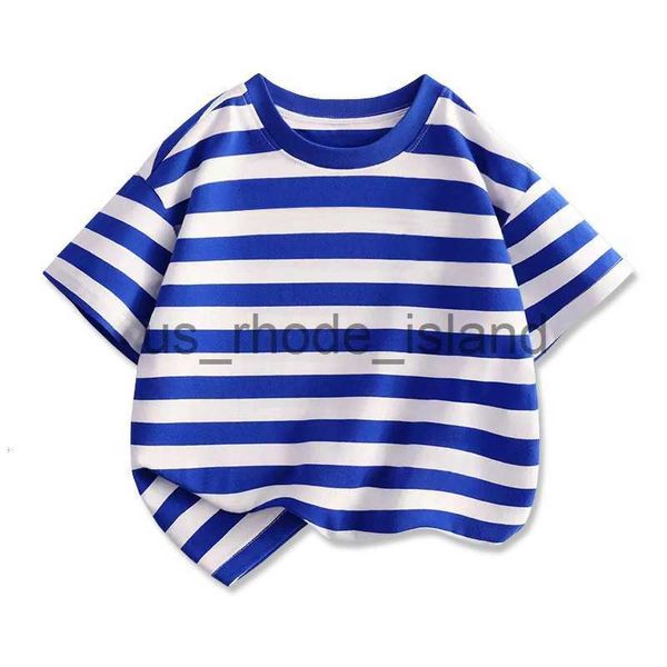 

t-shirts t-shirts summer boys shirts short-sleeve for kids stripe children t-shirt casual girls blouse teenager outerwear clothing 230427 x, Blue