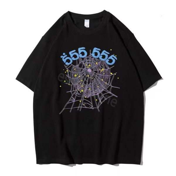 

23ss men's spider t shirt pink young thug sp5der 555555 mans women quality foaming printing spider web pattern tee fashion tees spider, White;black