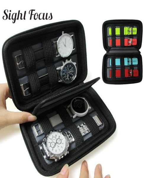 

black hard shell 4 slot watch box organizer waterproof travel watch storage zipper case portable strap band organizer bag9314956, Black;blue