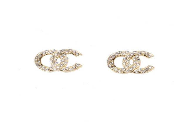 

18k gold plated double letter stud luxury classic brand double letters round earrings women trendy hoop pearl crystal rhinestone w4601162, Golden;silver