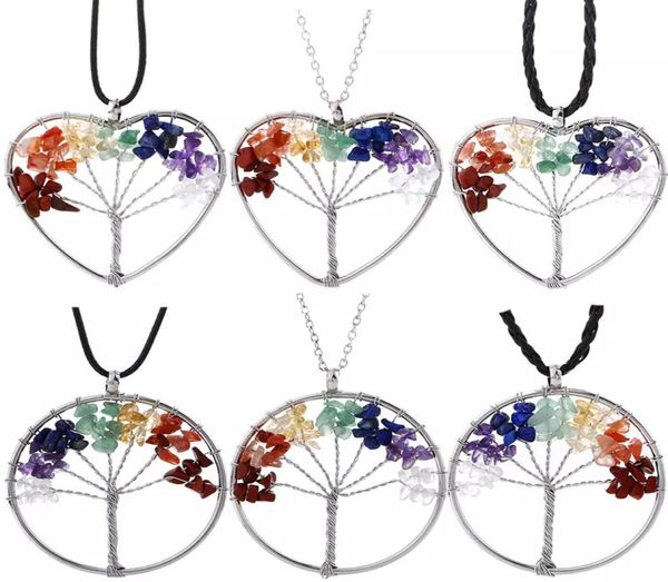 

6 styles 7 chakra tree of life necklace amethyst quartz chips pendant rainbow necklace multicolor wisdom tree natural stone neckla8257609, Silver
