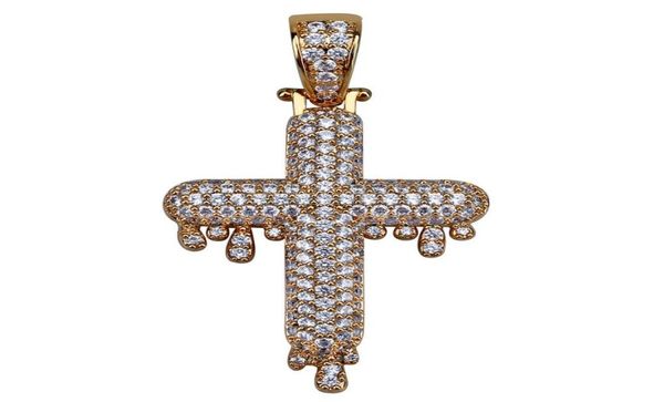 

iced out drop cross pendant necklace micro pave zircon brass gold silver color plated hip hop mens jewelry9298559
