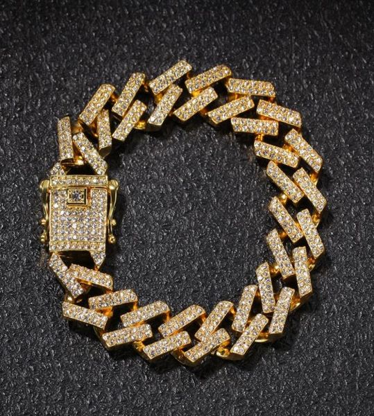 

men hip hop jewelry 15mm width rhinestone bracelet bling tenns bracelet golden 8inch simulate dimonds bangles bracelets gift acces7090369, Black