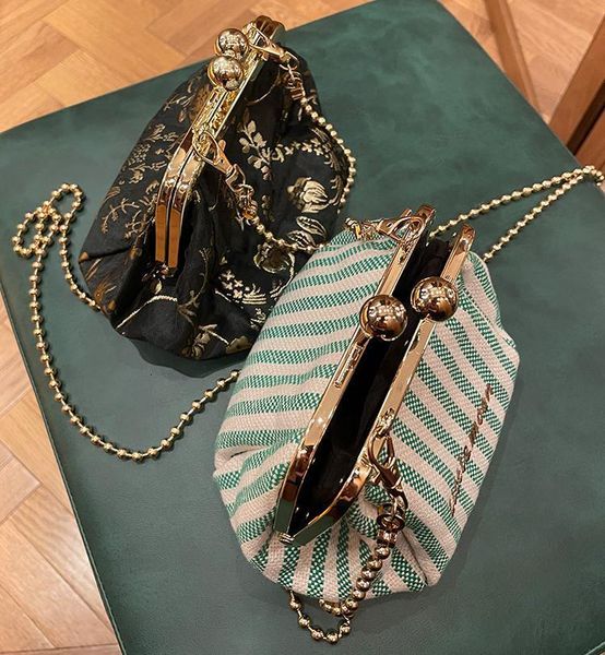

evening bag retro shoulder messenger clutch female striped gold bags luxury ladies little handbags green 230713