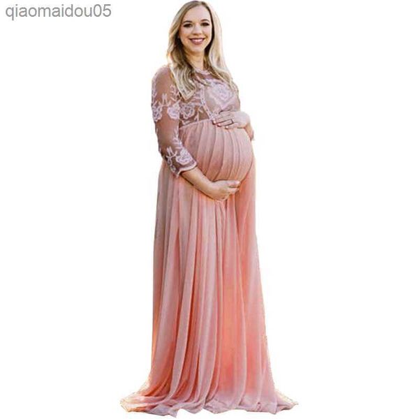 

floral lace chiffon maternity maxi gowns wedding party pgraphy dresses for pregnant women baby shower pregnancy pshoot l230712, White