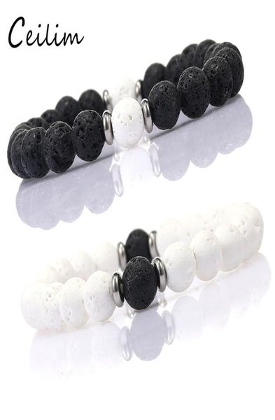 

fashion 8mm lava stone beaded bracelets energy healing balance black white beads bracelet for women men adjustable elastic yoga je8769579