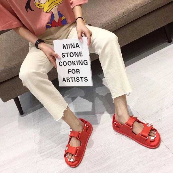 

sandale sandals comemore delivery velcro women sandals designer casual slippers new outer wear printed buckle flat sandals indoor 36-41 size, Black