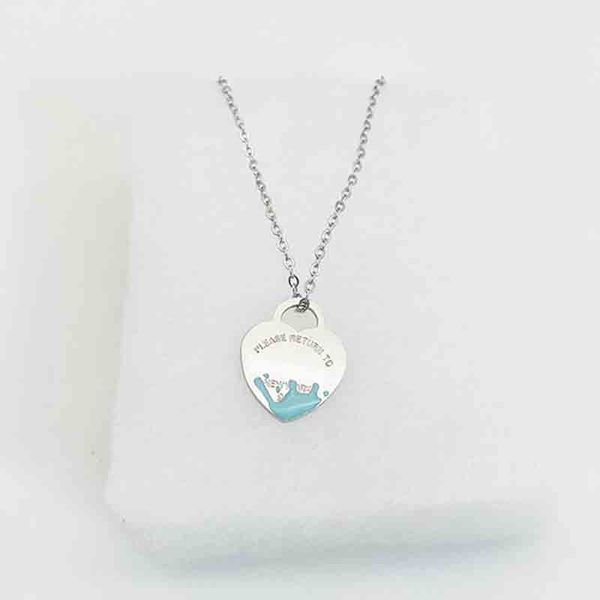 luxury heart necklace womens One set of packaging stainless steel 19mm pendant blue pink green red couple jewelry on the neck Valentine day wholesaleBTZ5