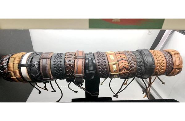 

20pcs lots vintage mens genuine leather surfer bracelet cuff wristband fashion jewelry gift mixed style bracelet bvh4h3430065, Golden;silver