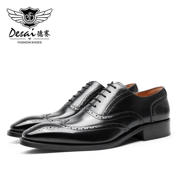 

dress shoes desai men shoes genuine leather designer shoes for men formal work dress casual bullock brogue arrivals 230713, Black