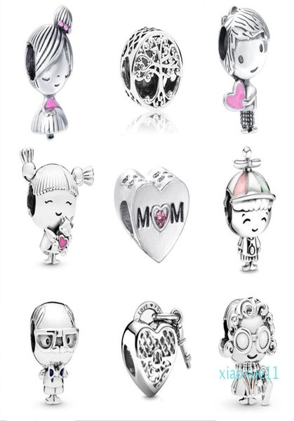 

luxury- cute boy and girl silver bead tree lock heart beads fit original charms bracelet diy women jewelry3891314, Black