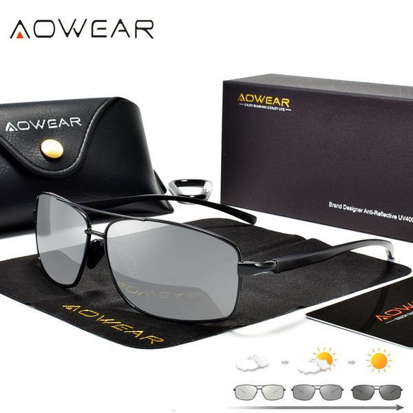 

sunglasses frames aowear men's pochromic polarized sunglasses men square day night hd uv400 driving goggles chameleon glasses de sol 23, Silver