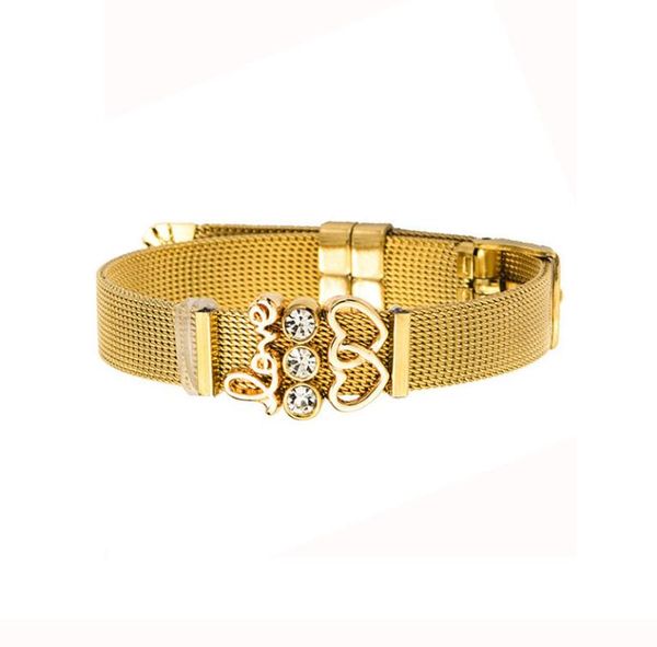 

concise lovers love keeper bracelet gold electroplate stainless steel watchband bracelet6906266, Golden;silver