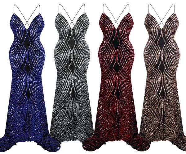 

angelfashions women spaghetti sequin v neck mermaid long prom gown sweep train party dresses red blue silver black 2246748493