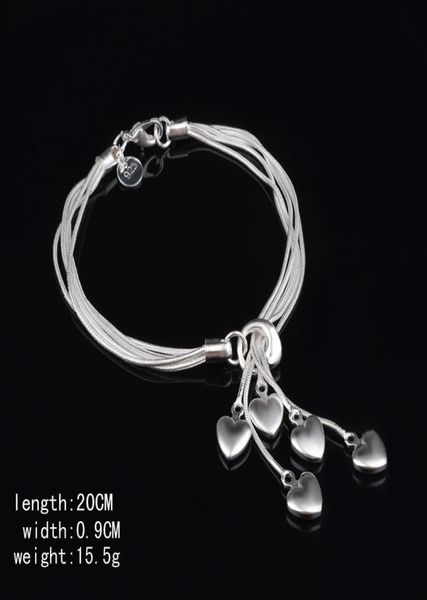 

925 sterling silver bracelet 5 love heart charm silver bangles and bracelets chains for women&ladies fashion jewelry7822579, Golden;silver