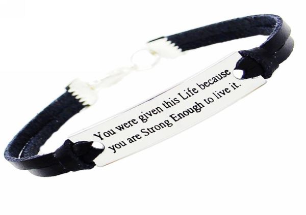 

you were given this life because you are strong enough to live it leather stamped inspirational bracelet whole 10pcslot 8483567, Golden;silver