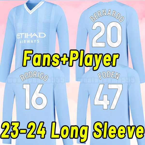 

fans player haaland soccer jerseys 23 24 de bruyne mans cities grealish mahrez foden ferran 2023 2024 football shirt uniforms men kit long s, Black;yellow