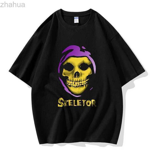 

chaopai hip hop rap dark wind character print oversize short sleeve t-shirt men's and women's skull t-shirt, White;black
