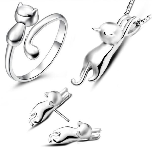 

earrings necklace lovely cat jewelry sets goldsilverrose gold wedding jewellery for girls stainless steel pendant set7202153, Silver